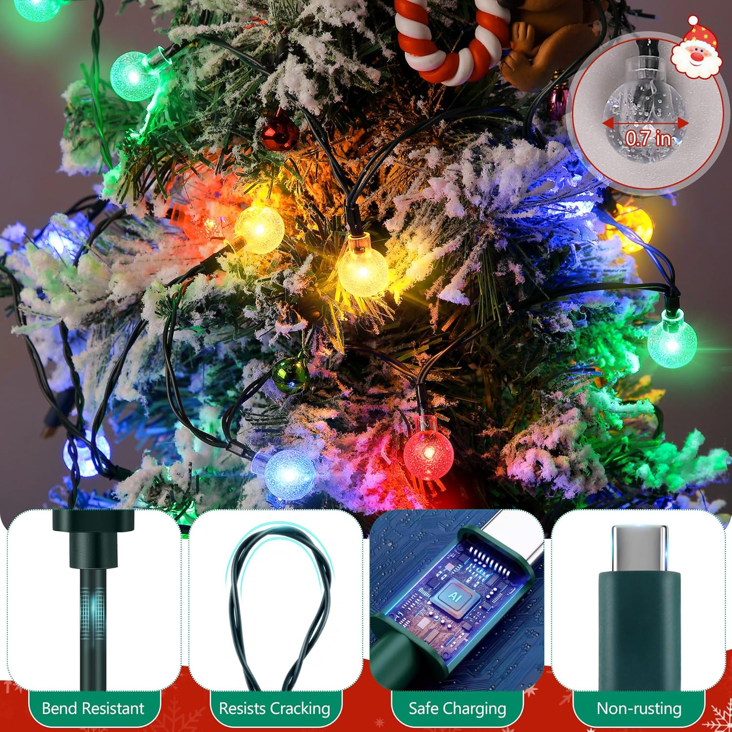 USB C to USB C Cable Christmas Light Phone Charger Cable, Multicolor 56 Inches Light Phone Charger Cord Compatible with Samsung, iPhone 17 16 15, MacBook, iPad(1 Pcs,Crystal Globe)